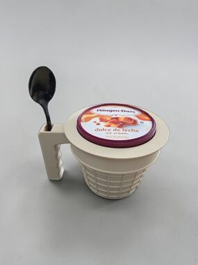 Ice Cream Cup Holder with Spoon Holder- Cream